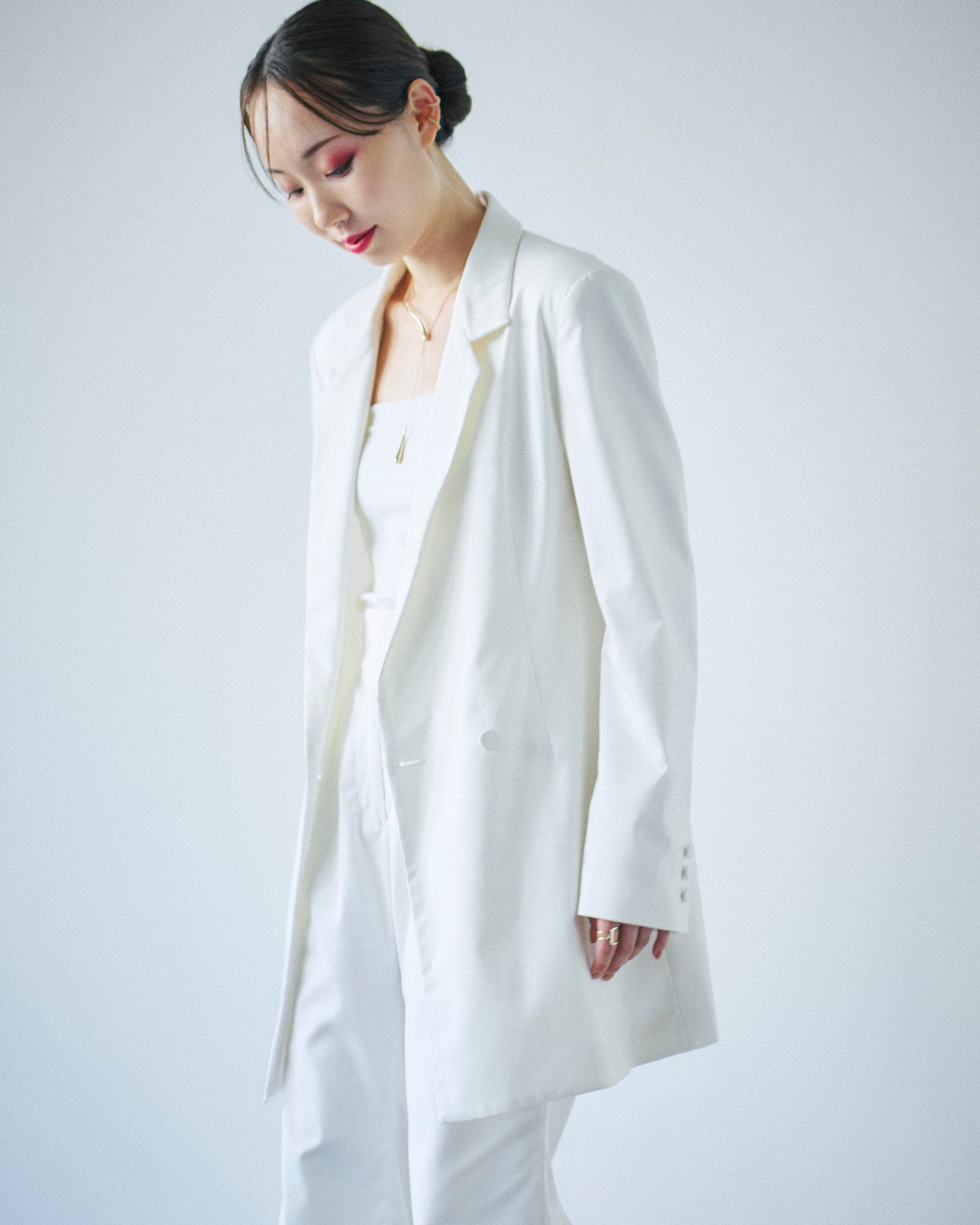 Chirimen Button Jacket White