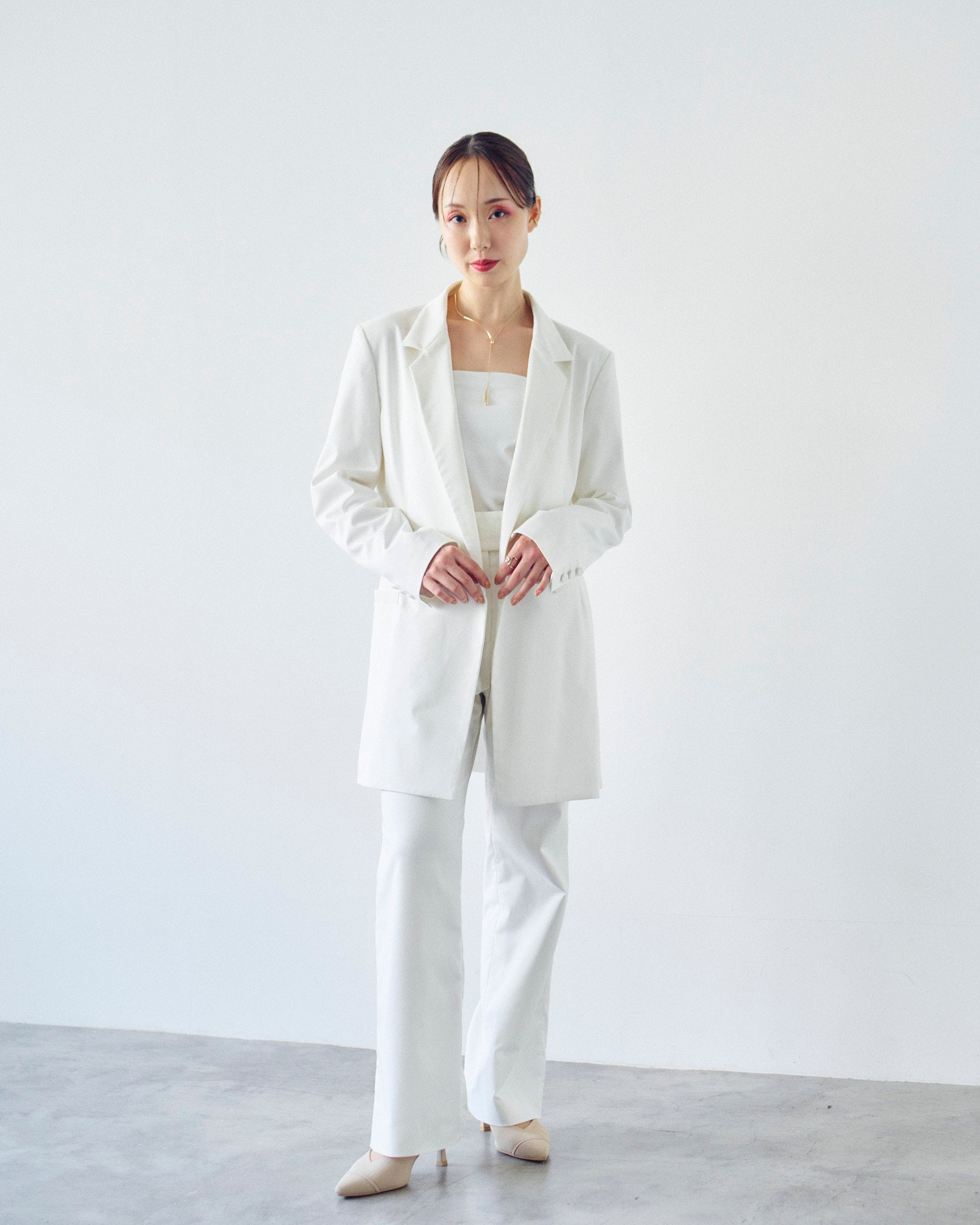 Chirimen Button Jacket White
